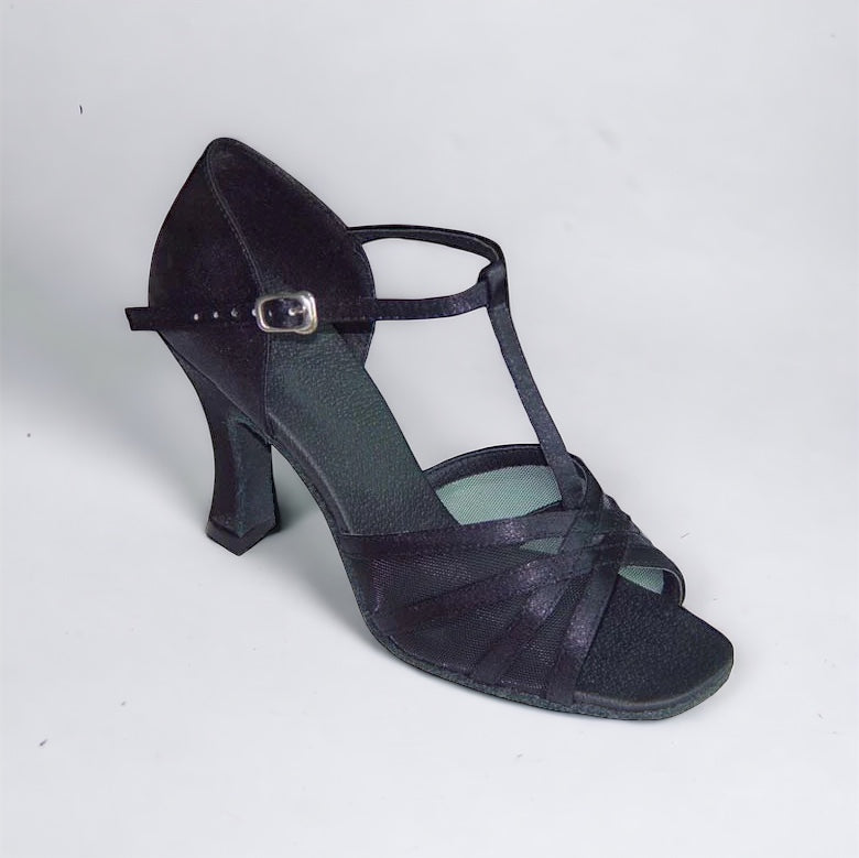 Black Satin and Mesh # 163502 - EveriseDanceShoes