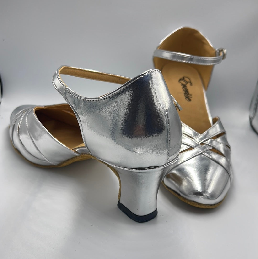 womens silver satin shoes