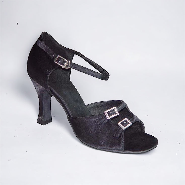 Black Satin Diamonds, Adjustable Width Dance Shoes #161901 - Everise Dance Shoes