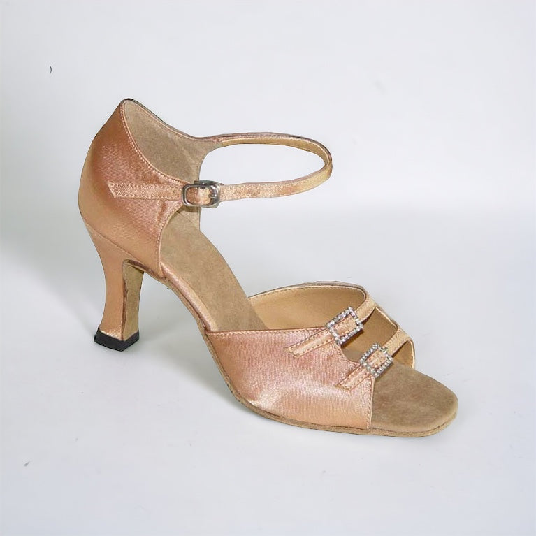 Flesh Satin Color, Diamonds, Adjustable Width Dance Shoes #161902 - Everise Dance Shoes