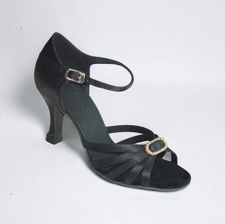 Black Satin, Diamonds Dance Shoes #166502 - Everise Dance Shoes