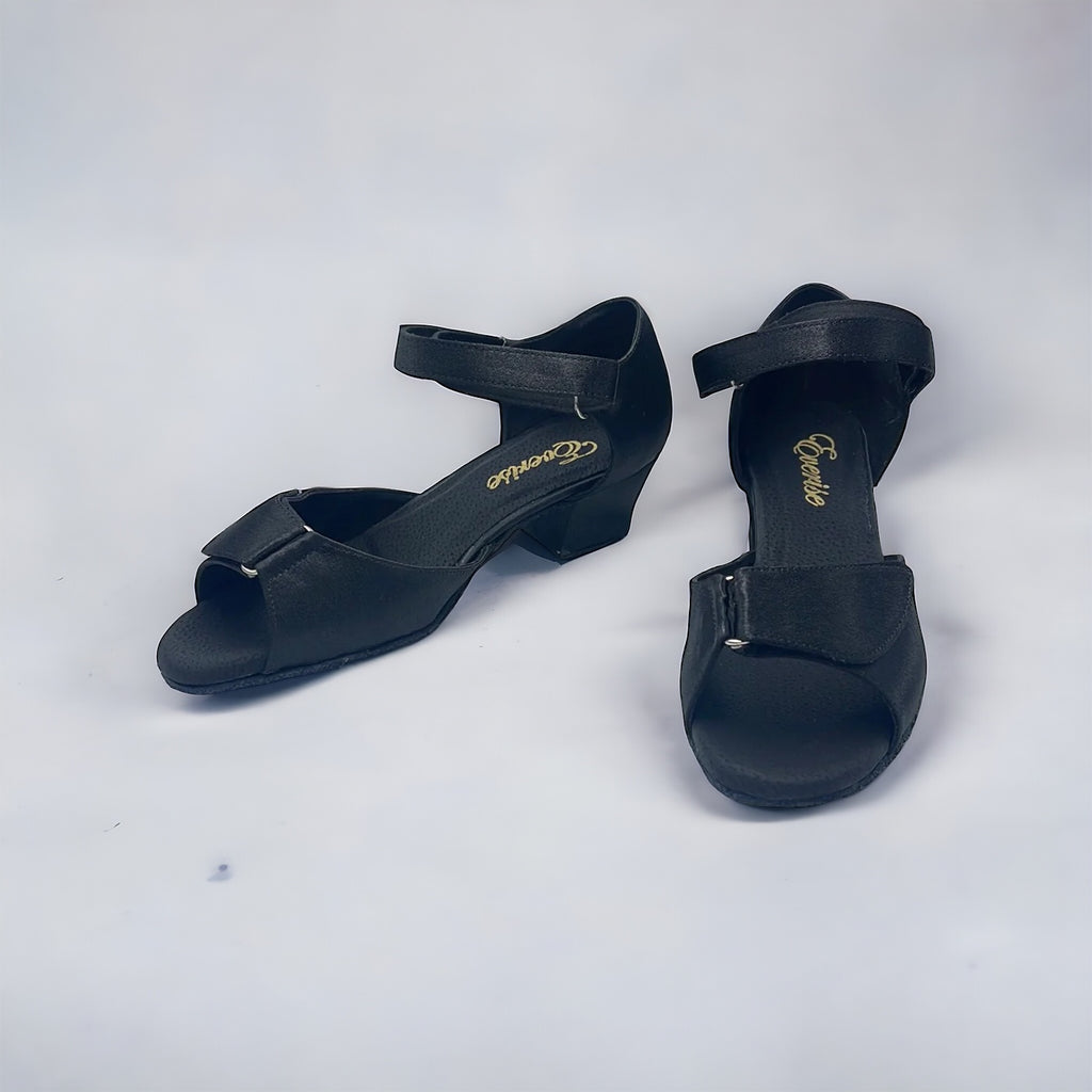 Black Satin / Velco Dance Shoes #167801 - Everise Dance Shoes