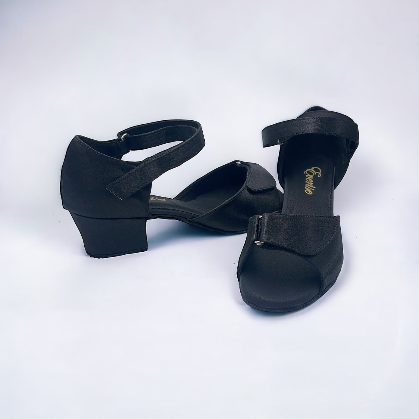 Black Satin / Velco Dance Shoes #167801 - Everise Dance Shoes