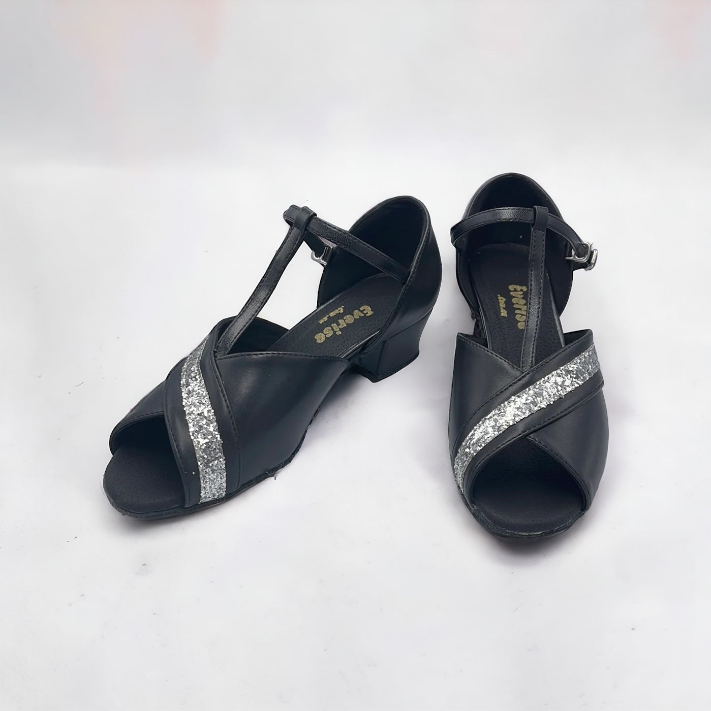Black Leather / Silver Glitter Dance Shoes #168502 - Everise Dance Shoes