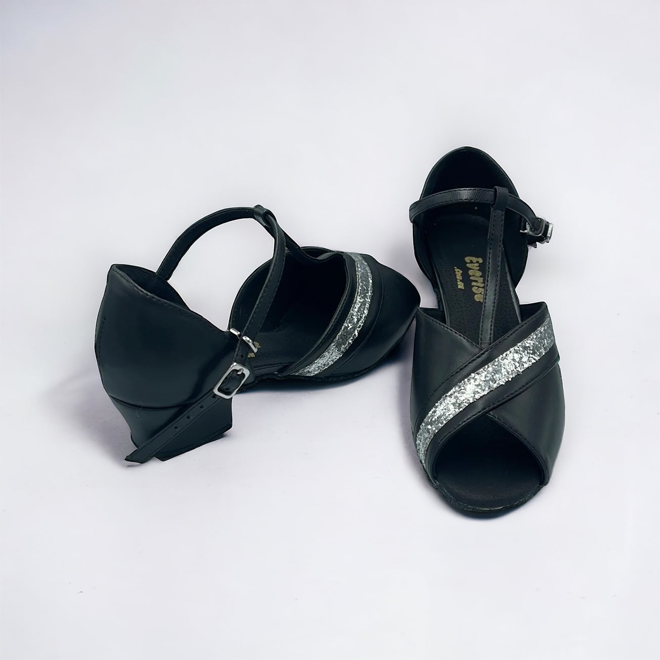 Black Leather / Silver Glitter # 168502 - EveriseDanceShoes