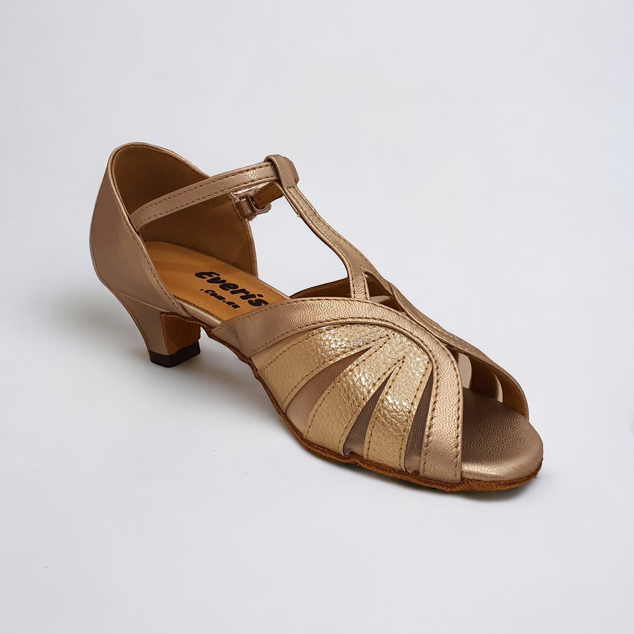 Beige / Gold T-Straps # 835063 - EveriseDanceShoes