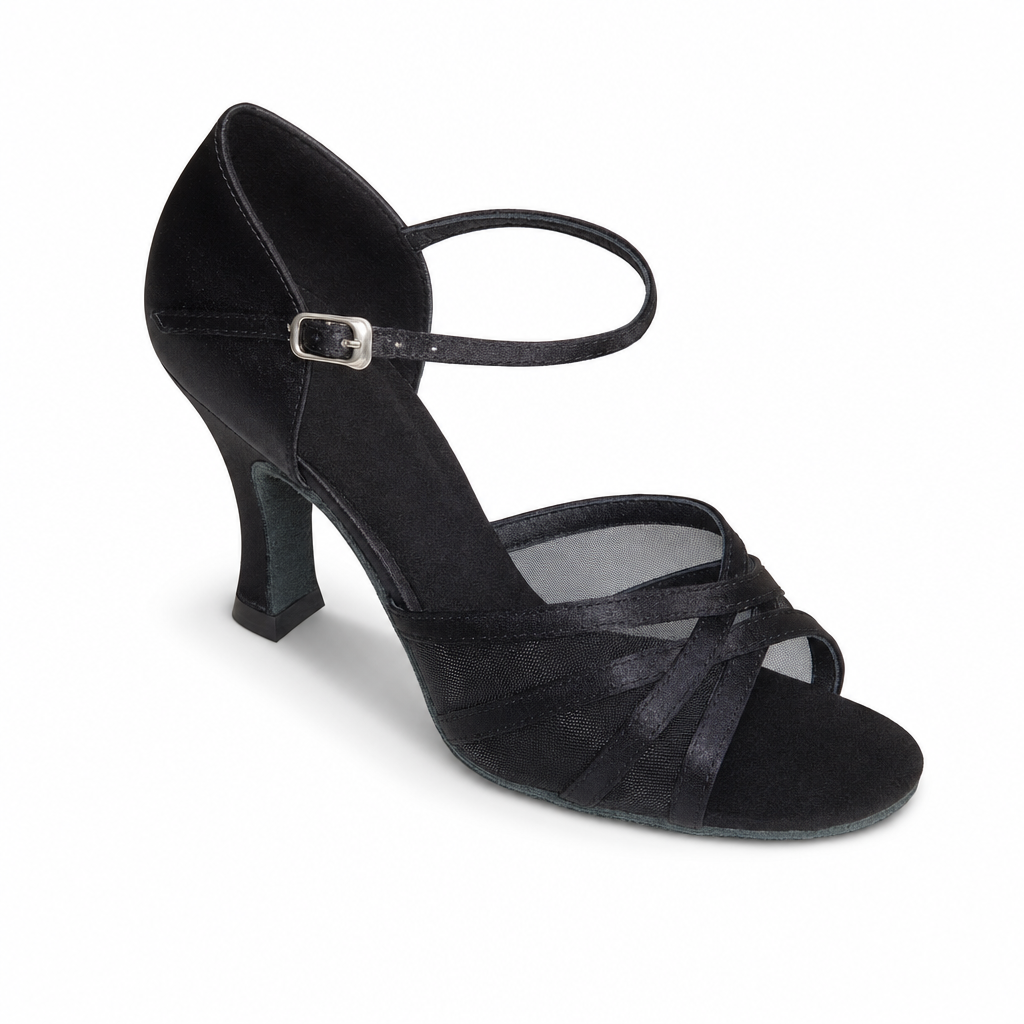 Black Satin Mesh #160503 - EveriseDanceShoes