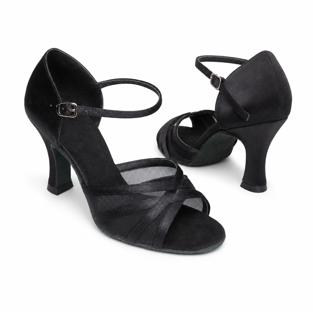 Black Satin Mesh #160503 - EveriseDanceShoes