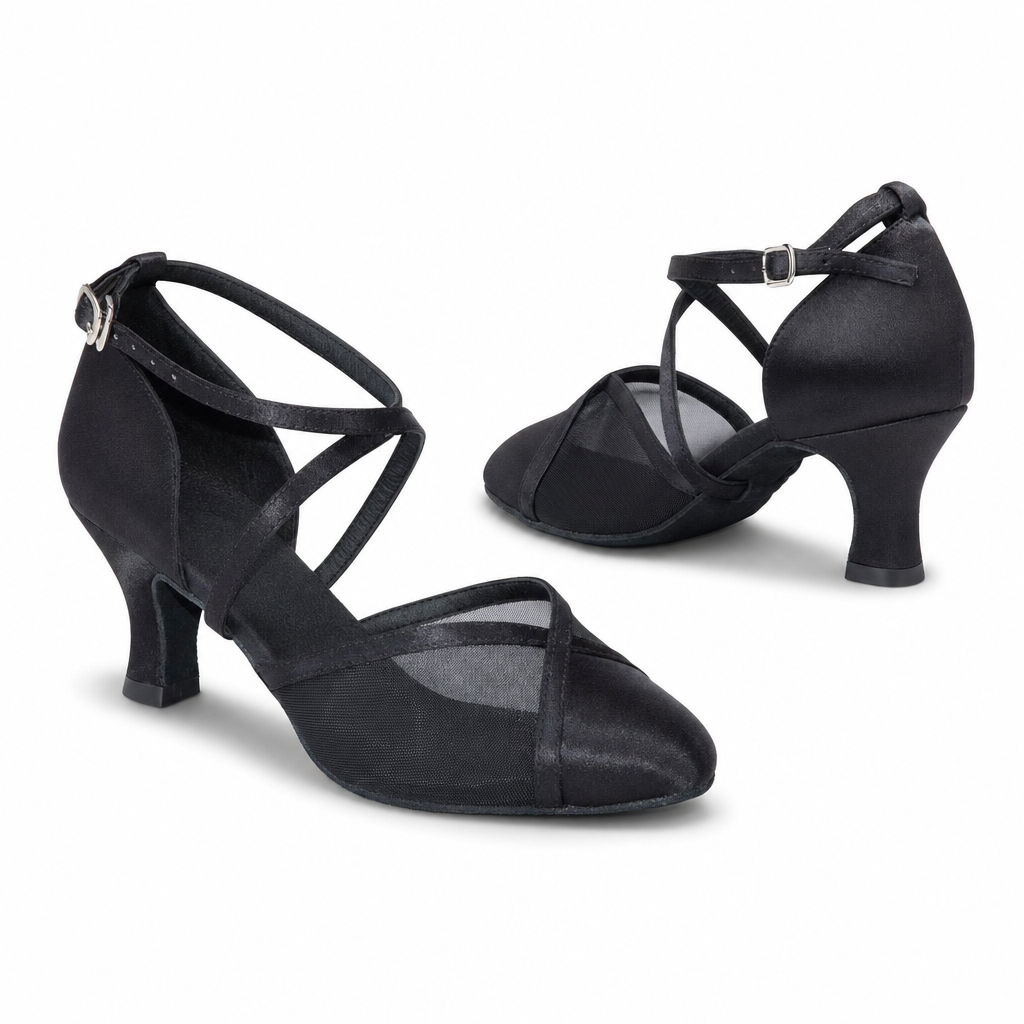 Black Satin Mesh #681604 - EveriseDanceShoes