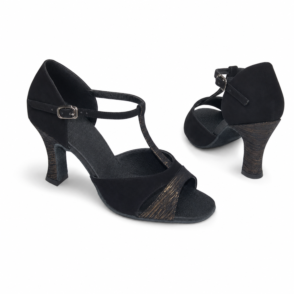 Black With Gold Pattern # 161708 - EveriseDanceShoes