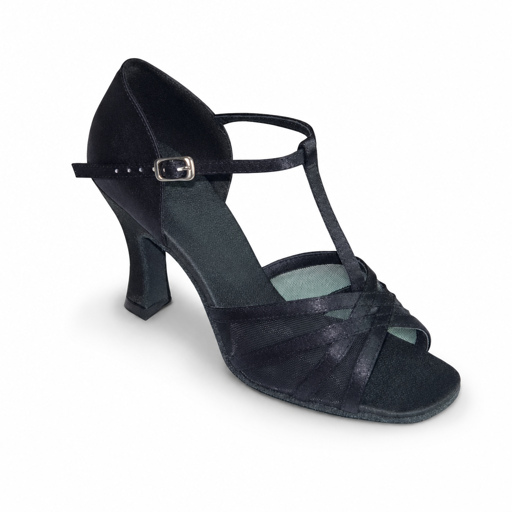 Black Satin and Mesh # 163502 - EveriseDanceShoes