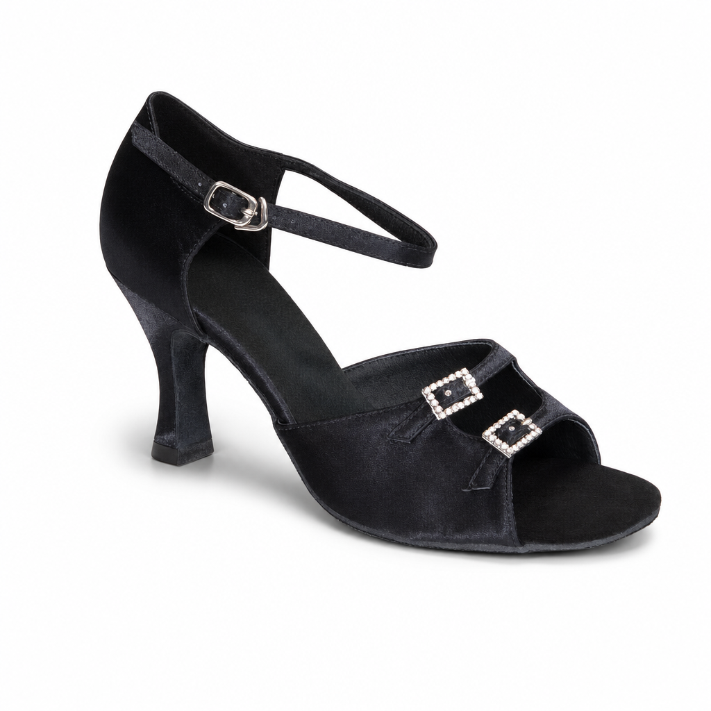 Black Satin Diamonds, Adjustable Width # 161901 - EveriseDanceShoes
