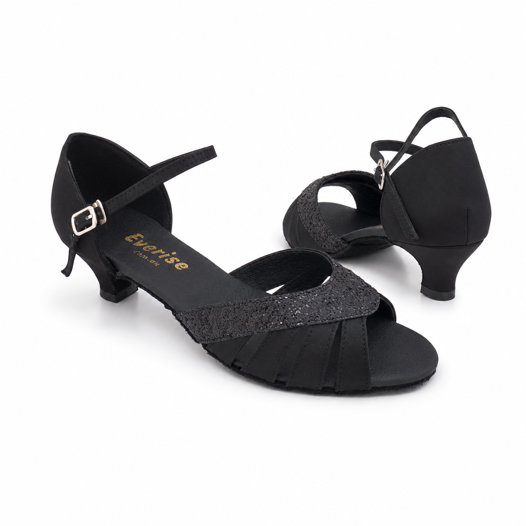 Black Satin / Glitter # 174501 - EveriseDanceShoes
