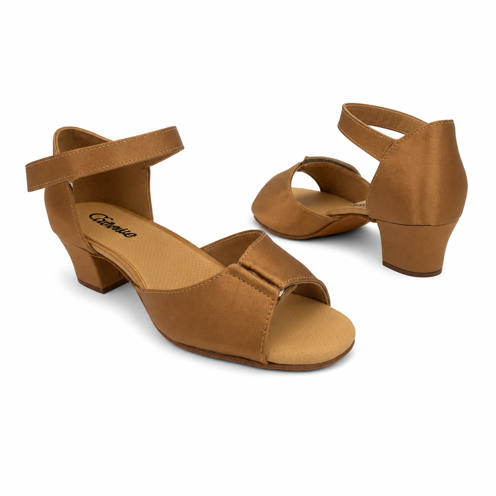 Tan Satin / Velco Strap # 167802 - EveriseDanceShoes