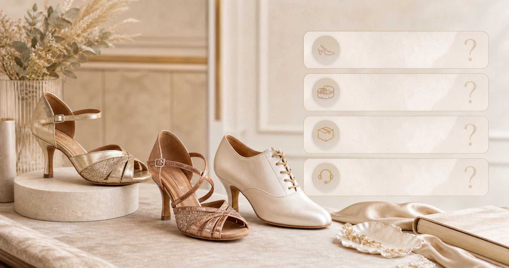 Elegant dance shoes with customer care cards